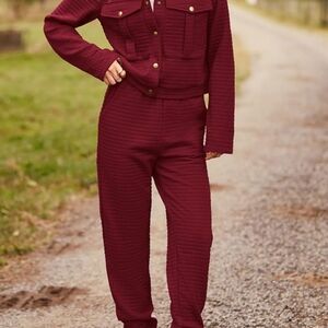 Women's Burgundy Textured Pantsuit